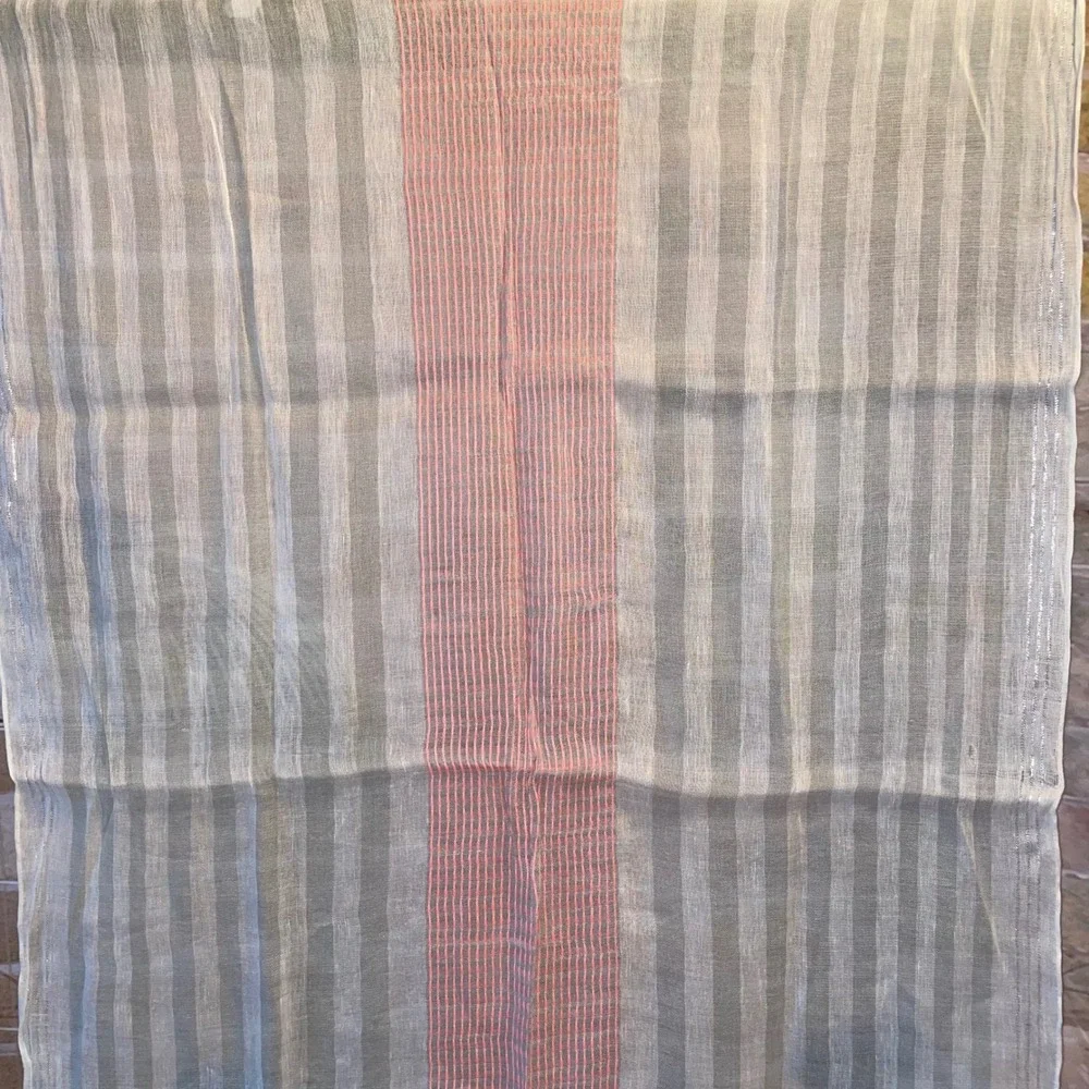 Lightweight Striped Scarf‎ Shawl Wrap Linen Blend Pink Grey White Fringe